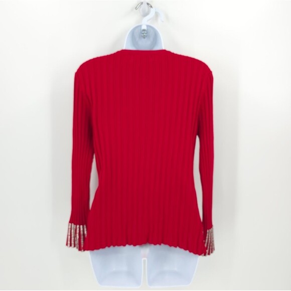 Radzoli Beaded Ribbed Sweater Long Sleeve Holiday Party Vegas Bling Red Large - Picture 2 of 16